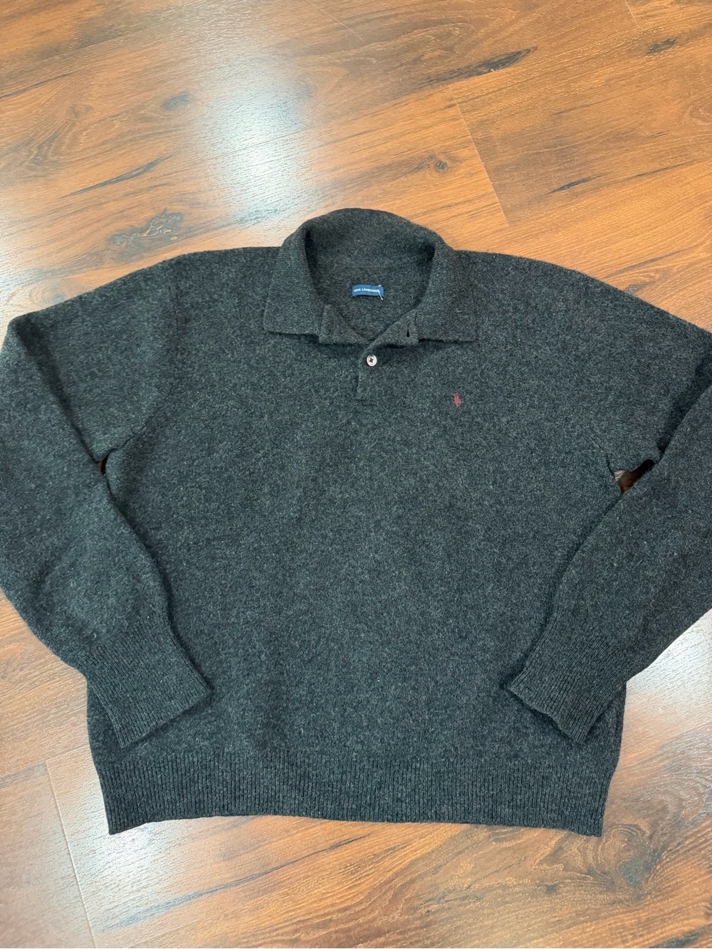 Polo Ralph lauren men's 100% lambswool polo sweater Gray Sz Small boxy